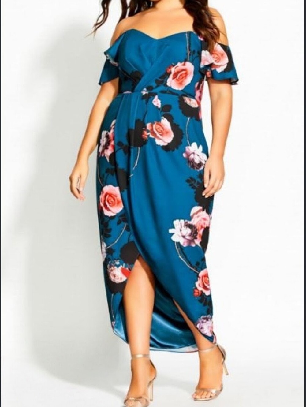 City Chic Floral Bliss Off The Shoulder Sweetheart Neckline Maxi Dress Size 22
